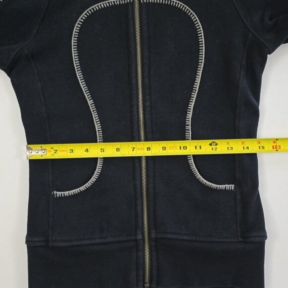 Lululemon Scuba Hoodie Black Full Zip Black Teal Cable Knit Fleece Lined Size 4 - Picture 13 of 15